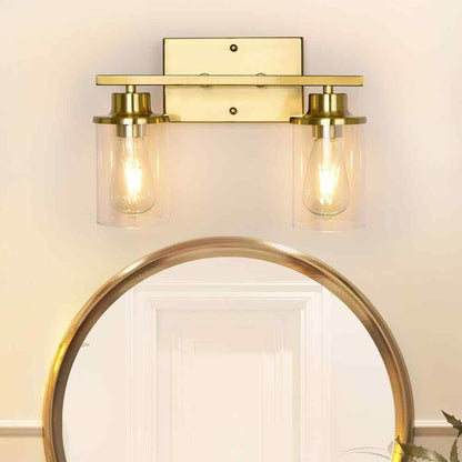 GoYeel 2 Light Gold Bathroom Vanity Light w/ Cylinder Glass Shade