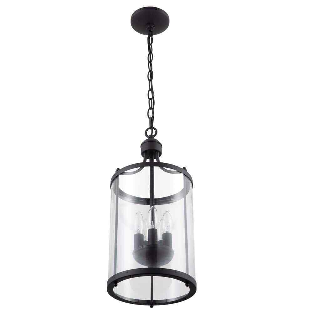 Merra 5-Light Matte Black Pendant Lamp Farmhouse Chandelier with Glass Shade