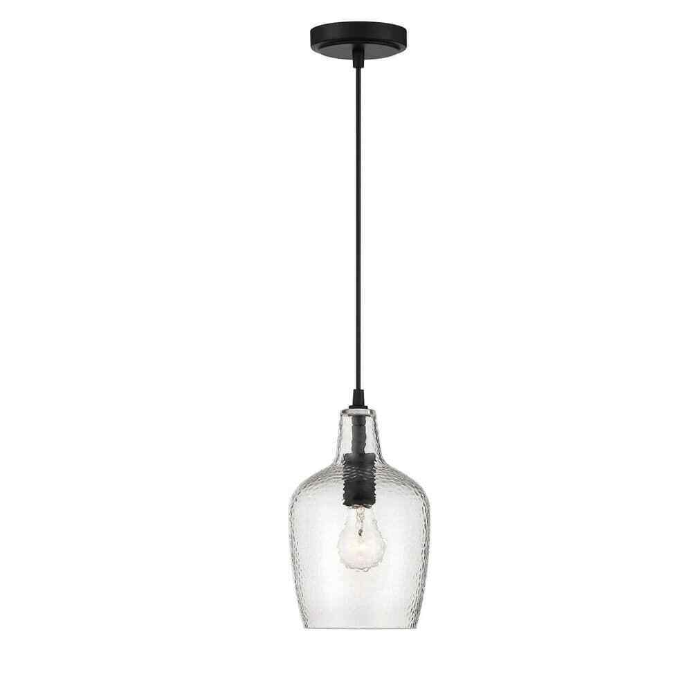 Hampton Bay Gillian 1-Light Coal Mini-Pendant Light with Clear Hammered Glass