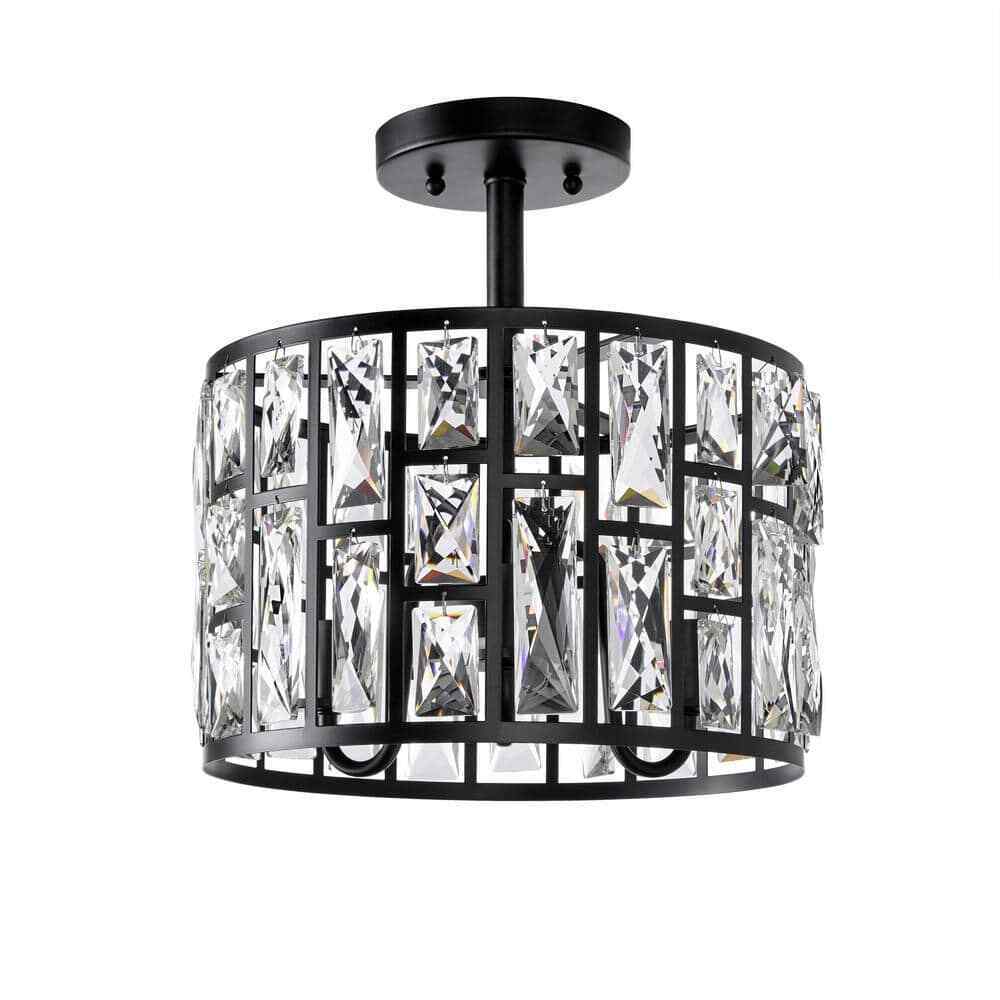 Home Decorators Kristella 12.5 in. 3-Light Matte Black Semi Flush Mount Light