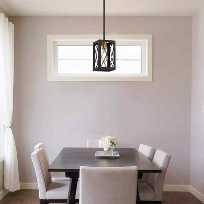 Home Decorators 1-Light Matte Black Mini Pendant Rectangular Cage Hanging Light