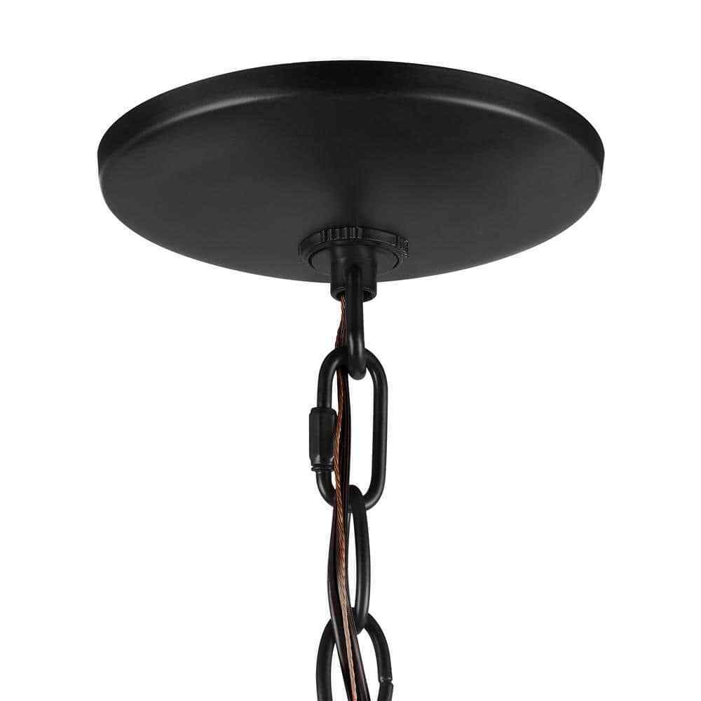 Hampton Bay Stratton 10-Light Black and Woodgrain Wagon Wheel Chandelier