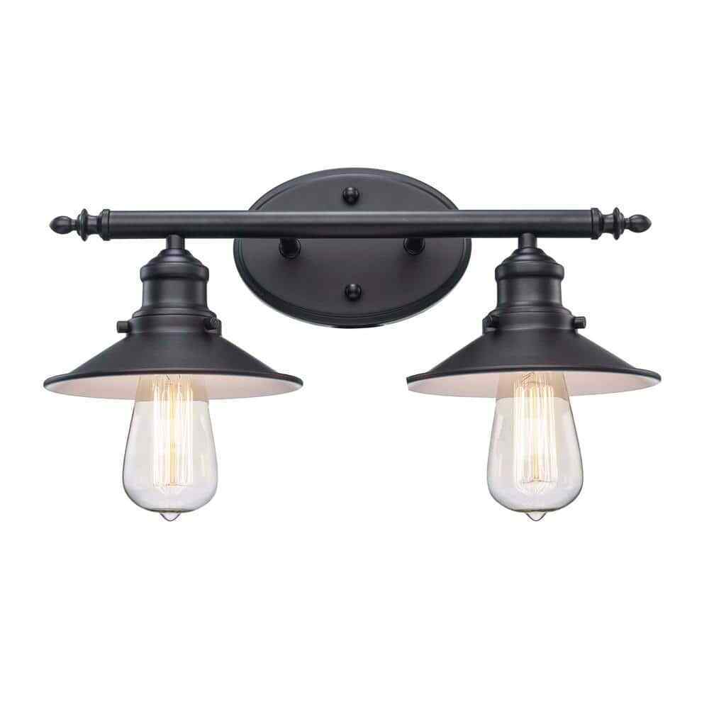 Hampton Bay Glenhurst 16 in. 2-Light Black Bathroom Vanity Light Fixture
