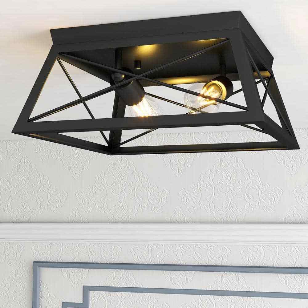 Pia Ricco 12 in. 2-Light Matte Black Flush Mount