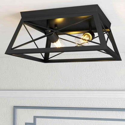 Pia Ricco 12 in. 2-Light Matte Black Flush Mount