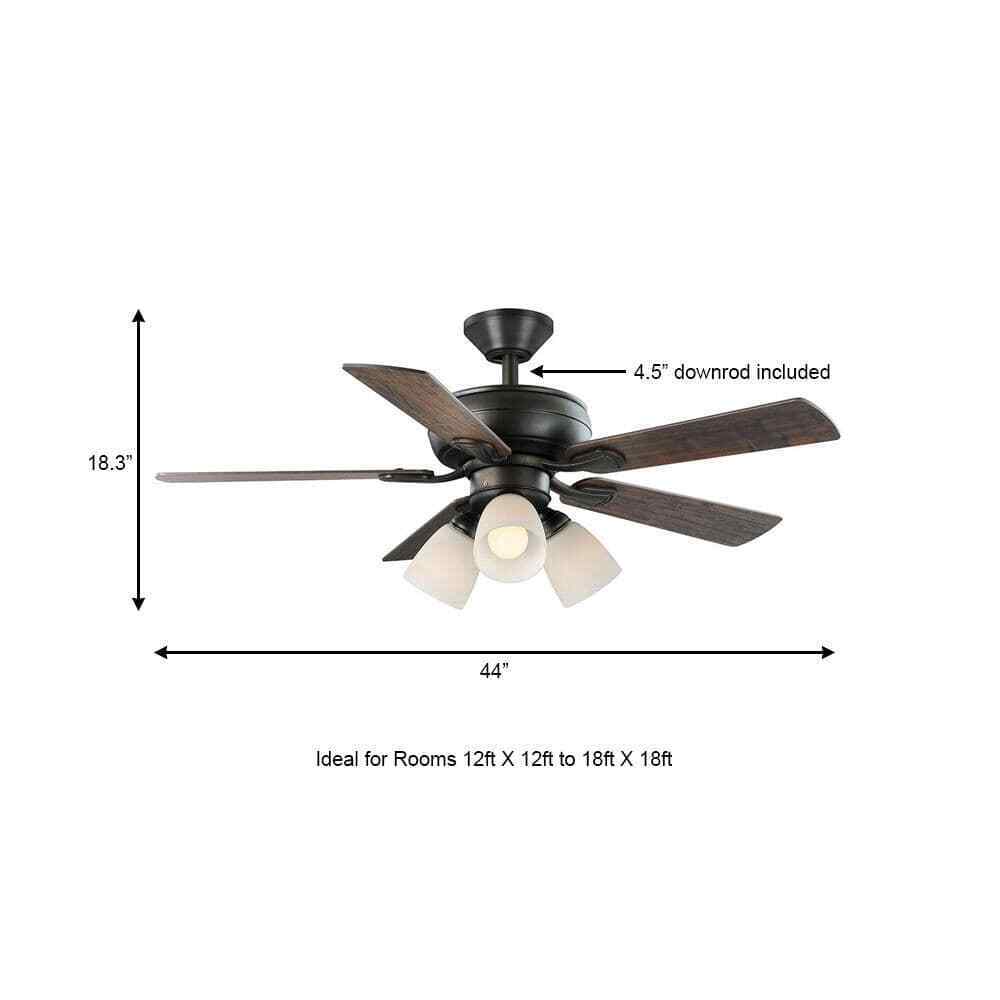 Hampton Bay Riley 44 in. Indoor LED Bronze Ceiling Fan w/Remote + Light Kit