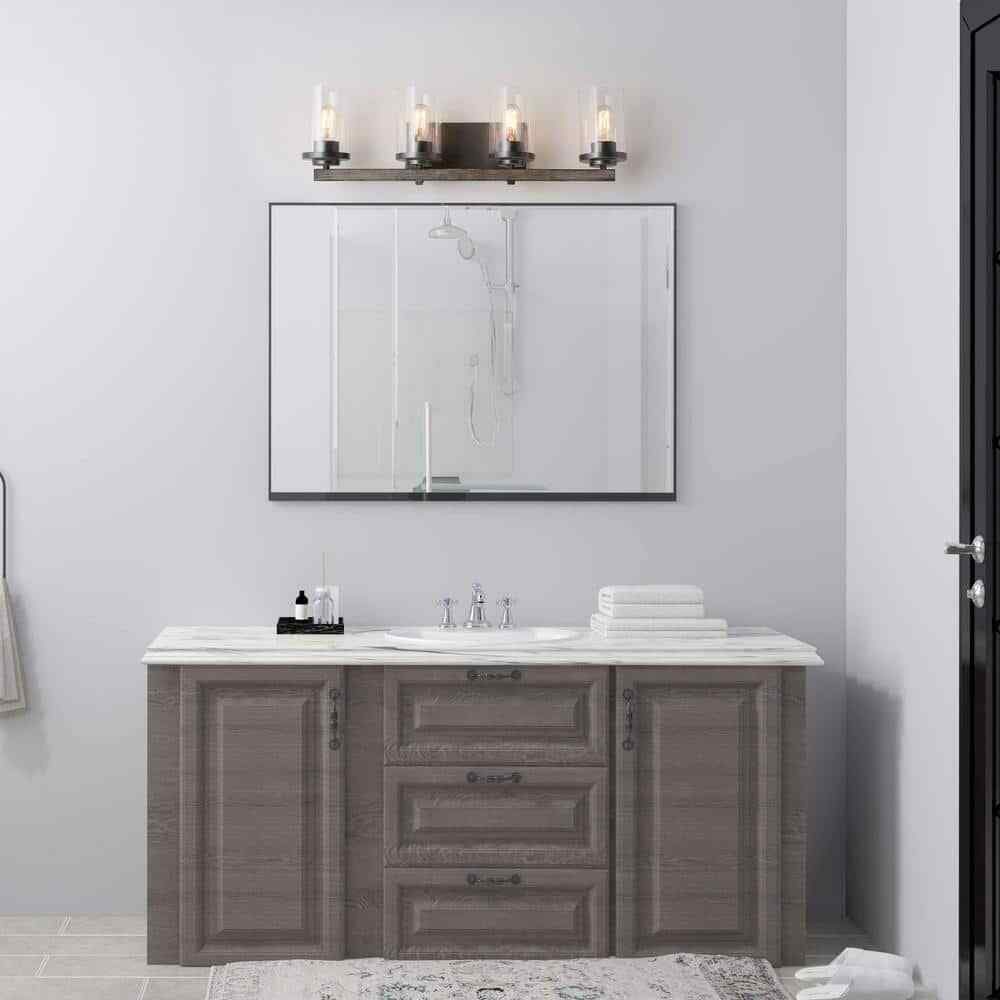 LNC Birdwood 28 in. 4-Light Rust Gray Industrial Bathroom Vanity Light