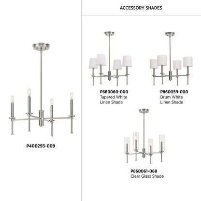 Progress Lighting Elara 22.87 in. 4-Light Dining Room Brushed Nickel Chandelier