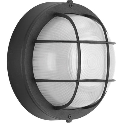 Progress Lighting Bulkheads 1-Light Black Flush Mount w/ Etched Ribbed Glass Len