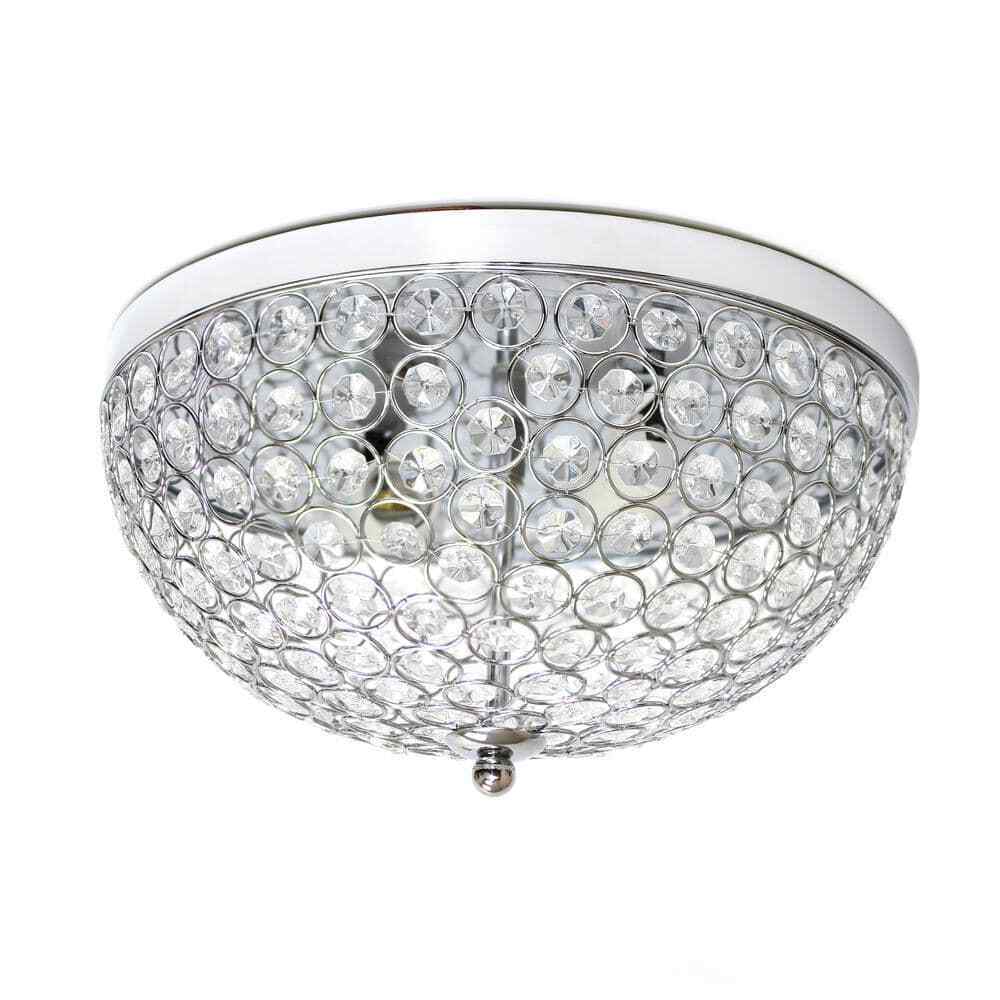 Elegant Designs Elipse 13 in. 2-Light Chrome and Crystal Flush Mount FM1000-CHR