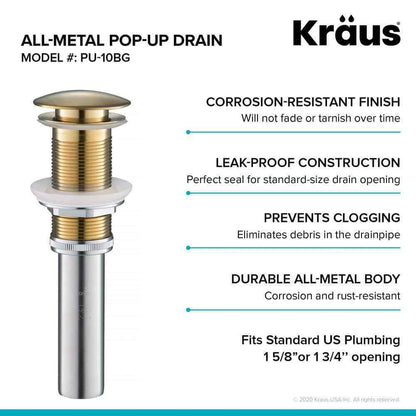KRAUS KRAUS Pop-Up Drain for Bathroom Sink in Brushed Gold PU-10BG
