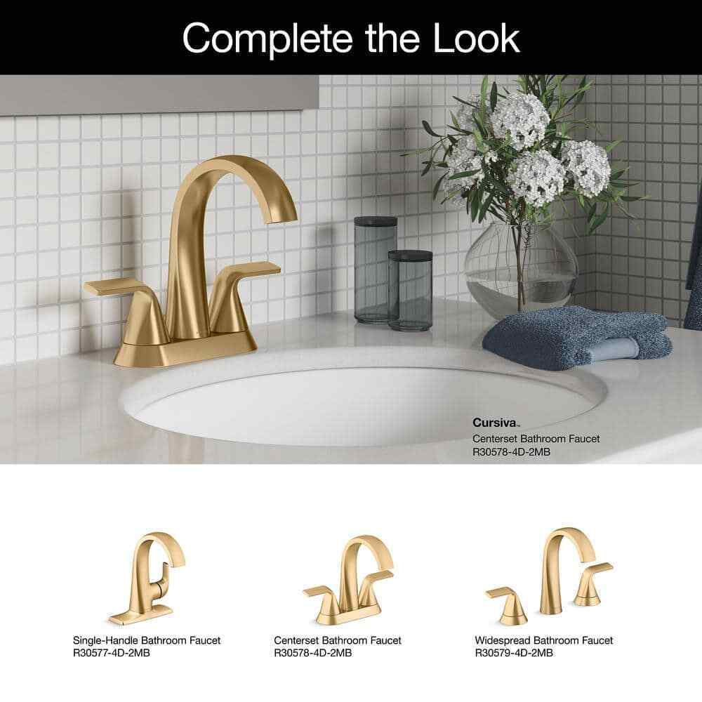 KOHLER Cursiva 4 in. Centerset Double Handle Bathroom Faucet in Vibrant Brass