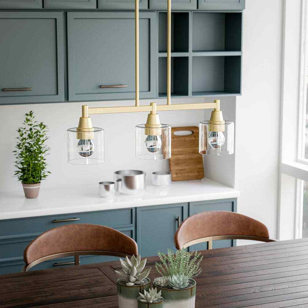 Hampton Bay Oron 3-Light Gold Linear Island Pendant Hanging Light