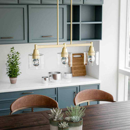 Hampton Bay Oron 3-Light Gold Linear Island Pendant Hanging Light