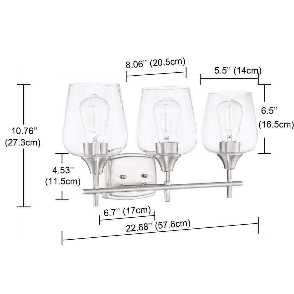 Pia Ricco 3-Lights Brush Nickle Wall Mount Vanity Light 1Jy-LP118881101