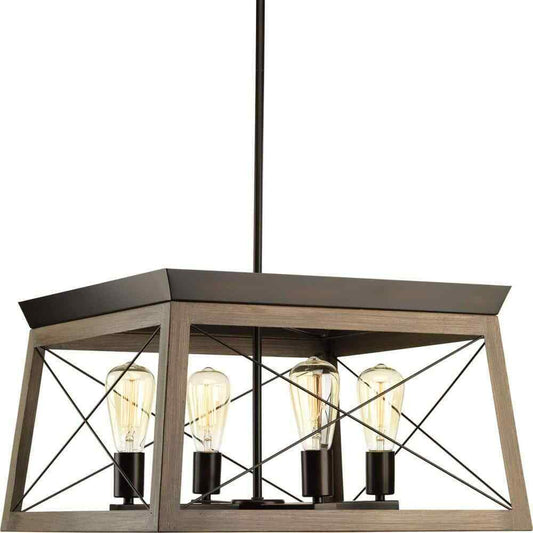 Progress Lighting Briarwood 4-Light Antique Bronze Farmhouse Square Chandelier