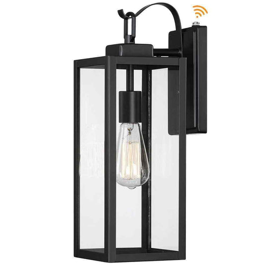 Pia Ricco Matte Black Dusk to Dawn Hardwired Outdoor Lantern Wall Sconce