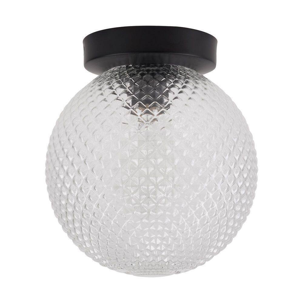 Hampton Bay Walsh 8 in. 1-Light Black Flush Mount with Prismatic Glass Shade