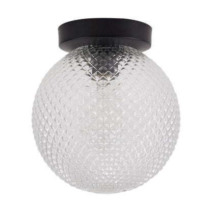 Hampton Bay Walsh 8 in. 1-Light Black Flush Mount with Prismatic Glass Shade