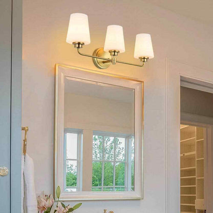 Jushua 22.5 in. W 3-Light White Plus Gold Bathroom Vanity Light with Shade