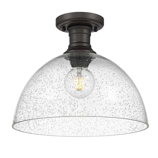 Golden Lighting Hines 11 in. 1-Light Rubbed Bronze Semi-Flush Mount