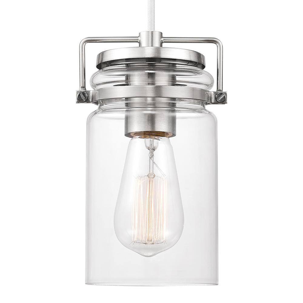 Home Decorators Collection 1-Light Mason Jar Brushed Steel Pendant 60438