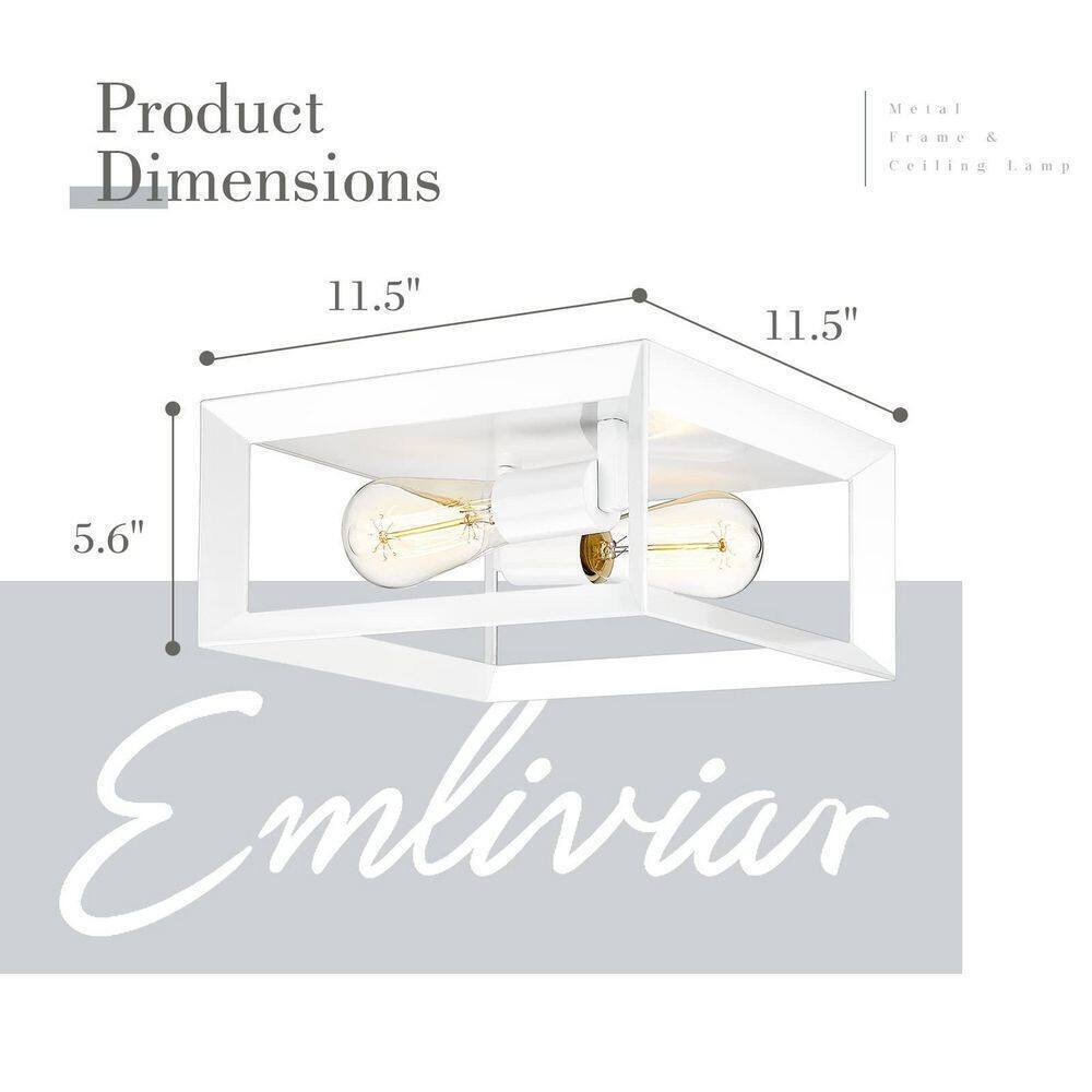 JAZAVA Farmhouse 11.5 in. 2-Light White Square Cage Flush Mount Ceiling Light