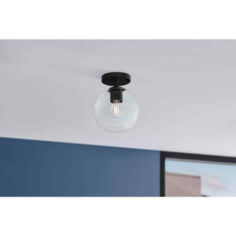 Hampton Bay Vista Heights 8 in. Matte Black Semi Flush Mount Ceiling Light