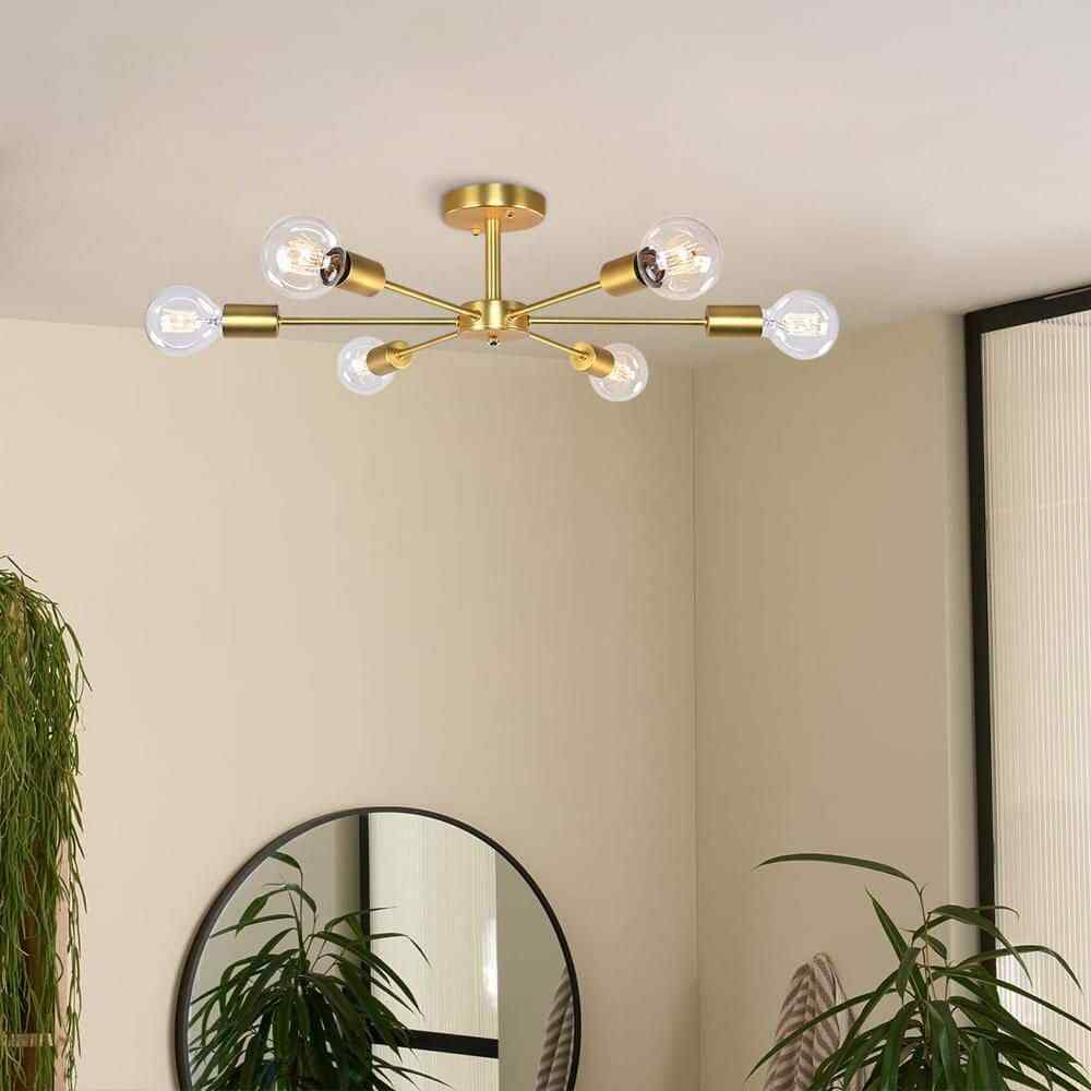 RRTYO Gallman Gold Mid-Century Pendant Ceiling Light Sputnik Semi-Flush Mount