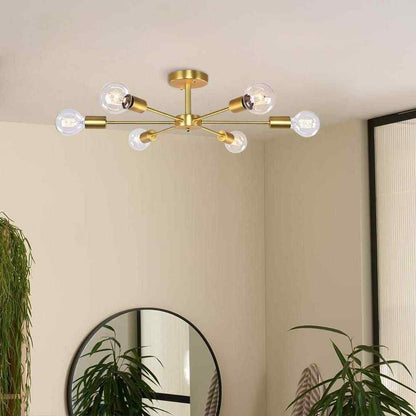 RRTYO Gallman Gold Mid-Century Pendant Ceiling Light Sputnik Semi-Flush Mount