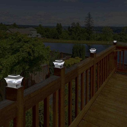 Glitzhome 5.75 in. L Solar Silver Powered LED Fence Deck Post Cap Light  4 pk