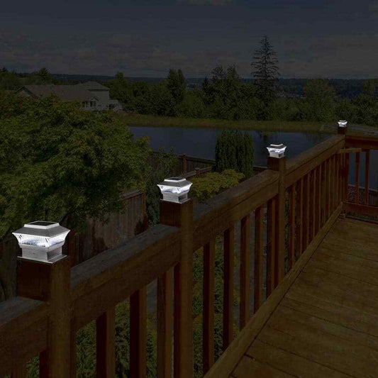 Glitzhome 5.75 in. L Solar Silver Powered LED Fence Deck Post Cap Light  4 pk