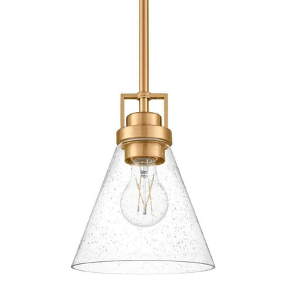 Home Decorators Clermont 1-Light Satin Brass Shaded Pendant w/Seeded Glass Shade
