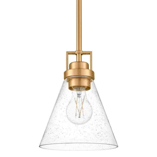 Home Decorators Clermont 1-Light Satin Brass Shaded Pendant w/Seeded Glass Shade