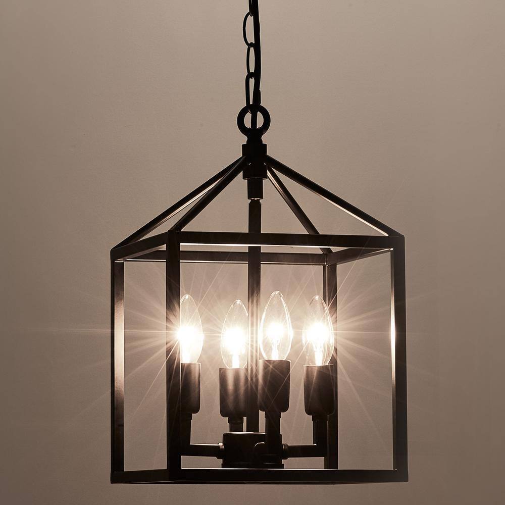 Merra 9.5 in. 4-Light Black Caged Chandelier