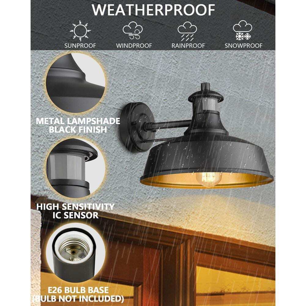 JAZAVA Black Motion Sensing Dusk to Dawn Outdoor Hardwired Wall Lantern Scone