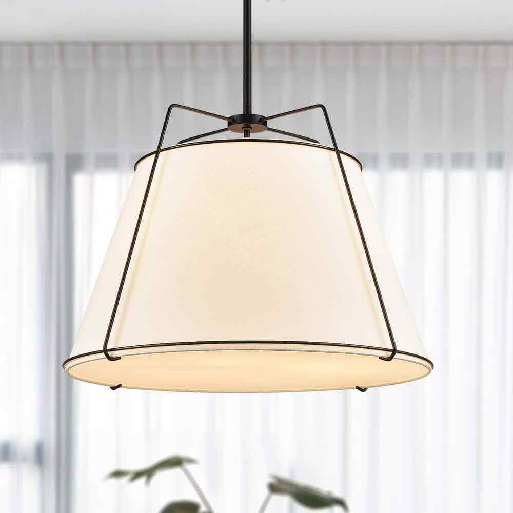 Light Society Lise 22 in. 3-Light Black Chandelier with Fabric Shade LS-C555-BLK