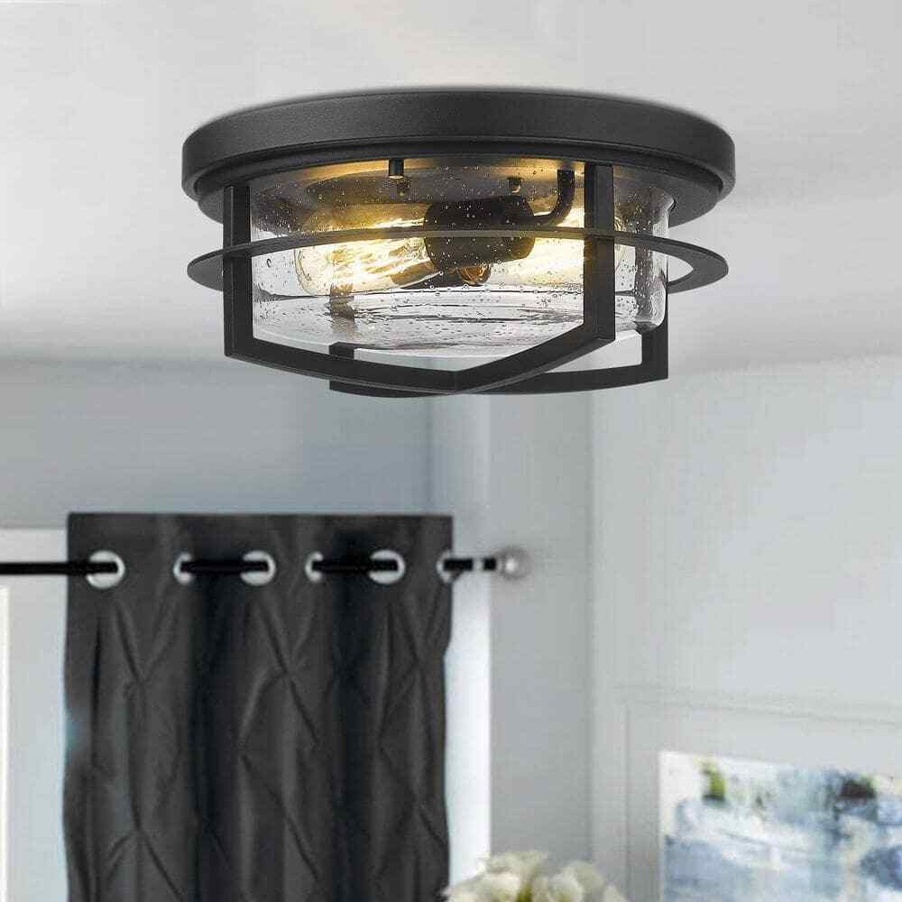 JAZAVA 13 in. 2 Light Farmhouse Flush Mount ZW17-F BK