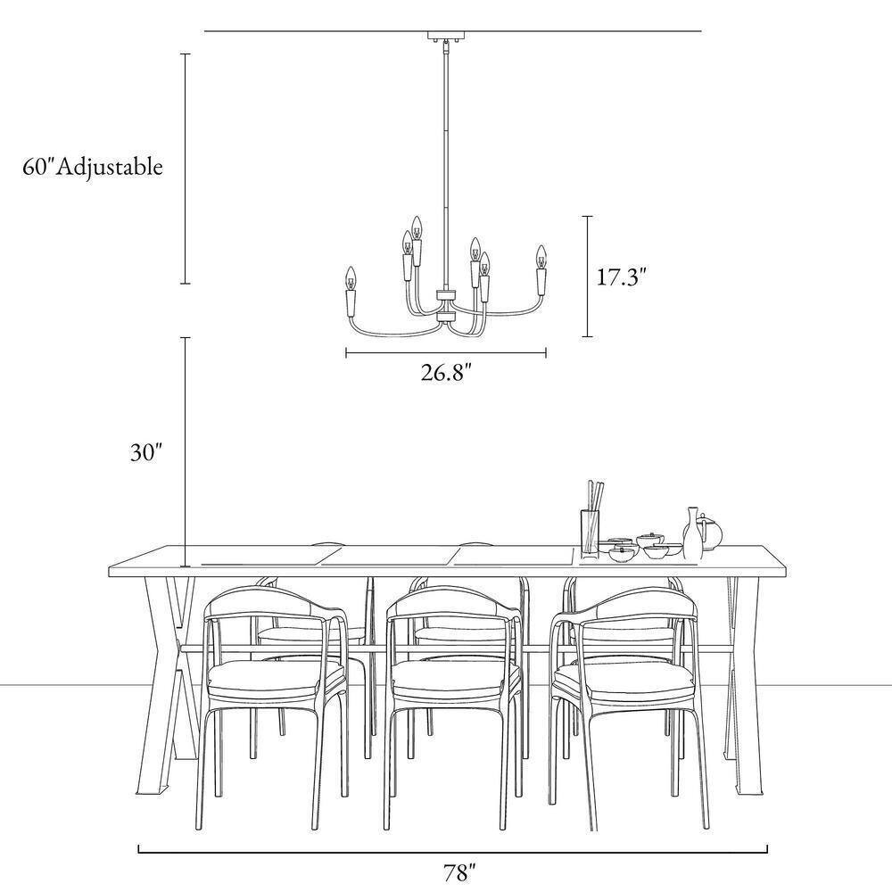 LNC 6-Light Plating Brass Candlestick Oblong Chandelier for Living Room