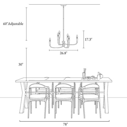 LNC 6-Light Plating Brass Candlestick Oblong Chandelier for Living Room