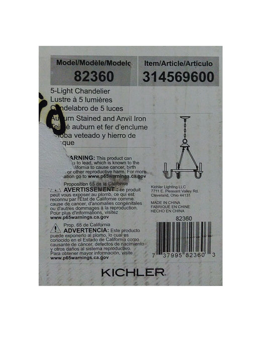 KICHLER Barrett 22 in. 5-Light Anvil Iron w/ Auburn Stain Farmhouse Chandelier