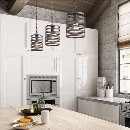 LNC Modern Drum Cage Pendant Classic 1-Light 7.1 in. Brushed Dark Gray Pendant