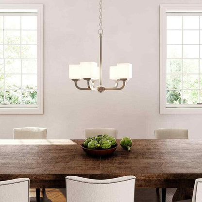 Hampton Bay 5-Light Brushed Nickel Chandelier with Frosted Glass Shades
