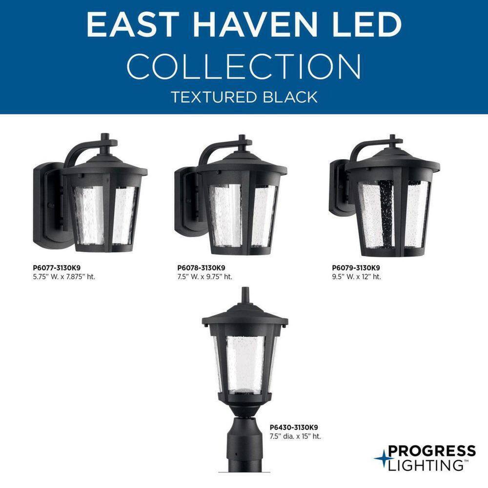 Progress Lighting East Haven LED Textured Black Clear Seeded Glass Lantern Light
