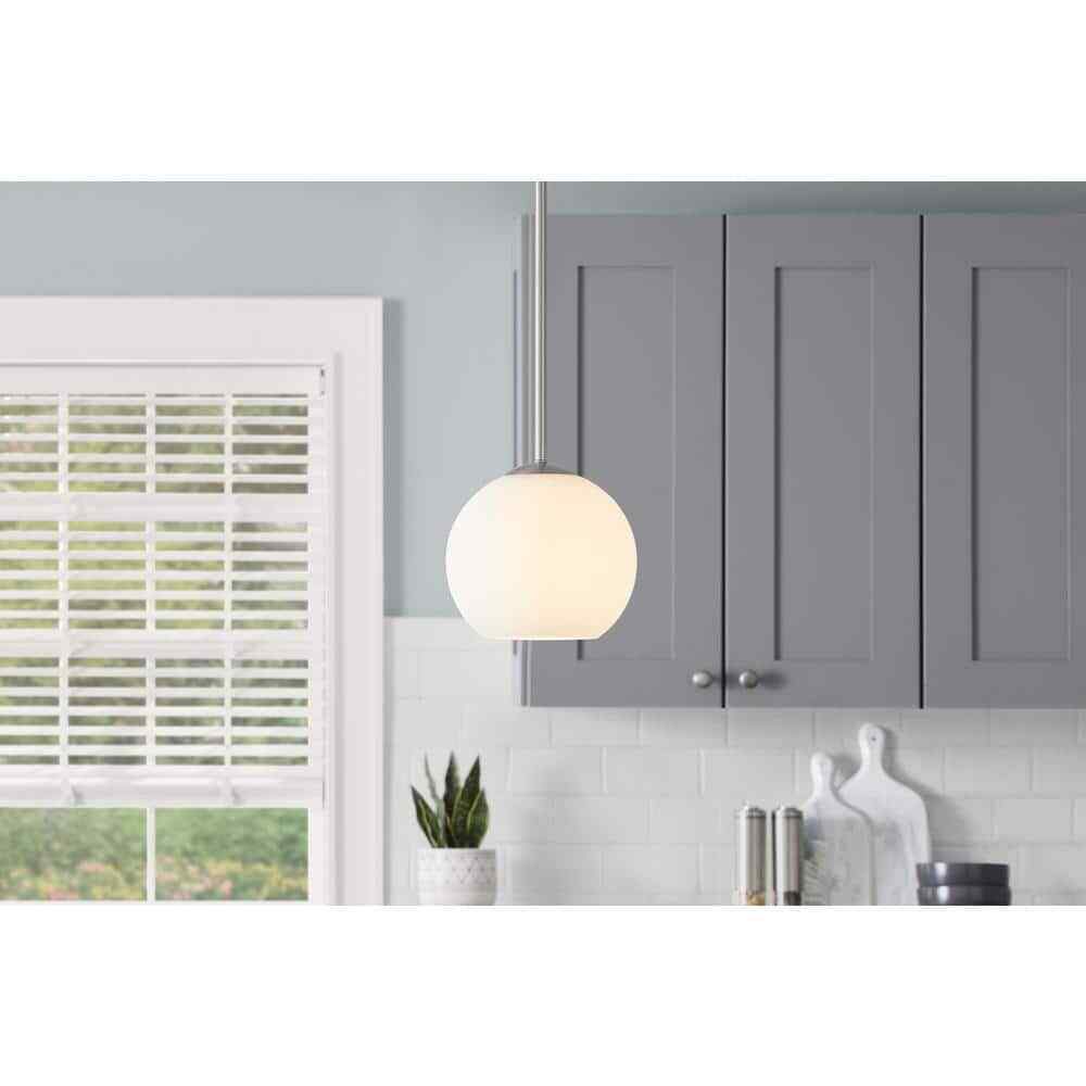 Home Decorators Vista Heights 1-Light Brushed Nickel Globe Pendant w/ Opal White