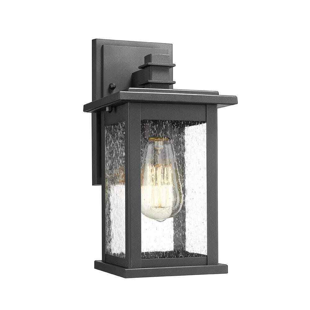 JAZAVA 1-Light Black Weather Resistant Outdoor Wall Light Sconce Wall Lantern