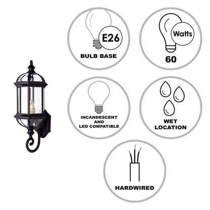 Bel Air Lighting Wentworth 1-Light Large Black Outdoor Wall Light Fixture