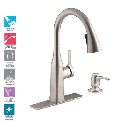 KOHLER Rubicon Single-Handle Pull-Down Sprayer Kitchen Faucet, Vibrant Stainless