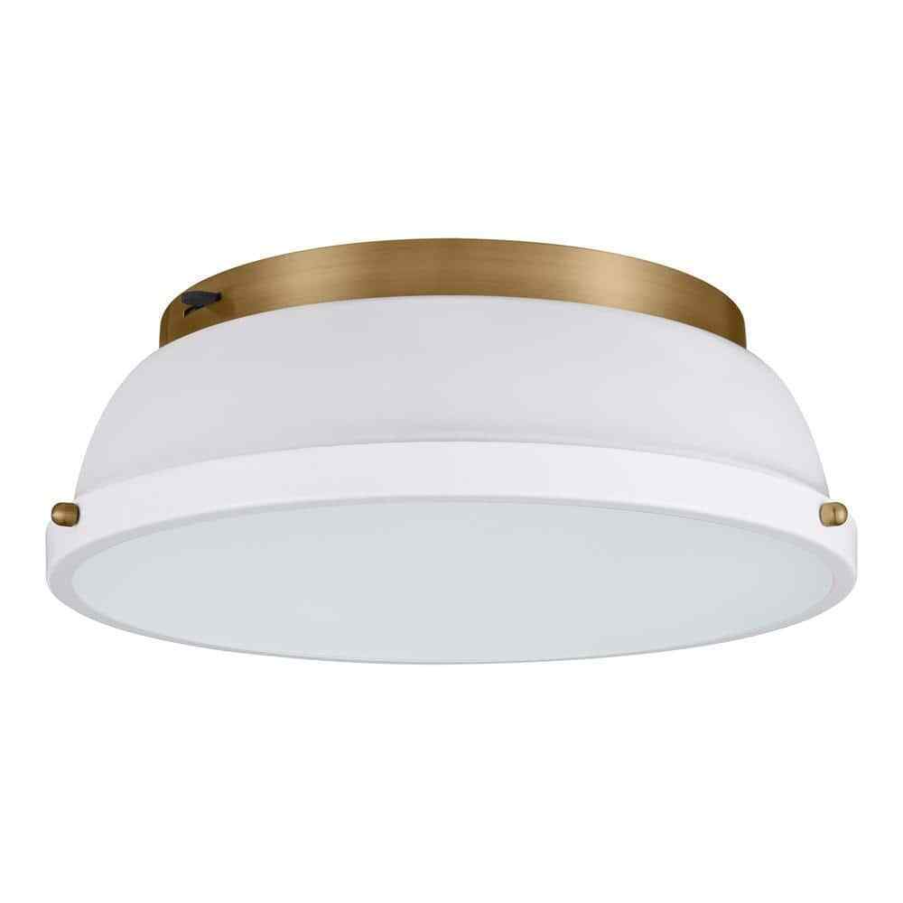 Hampton Bay Taspen 14 in. White/Brass LED Flush Mount Ceiling Light Fixture