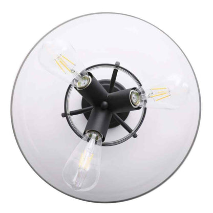 Merra 14 in. 3-Light Matte Black Semi-Flush Mount with Clear Glass Shade